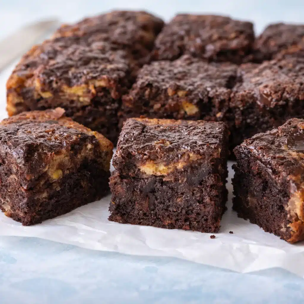 Delicious homemade Banana Bread Brownies with chocolate and ripe bananas.