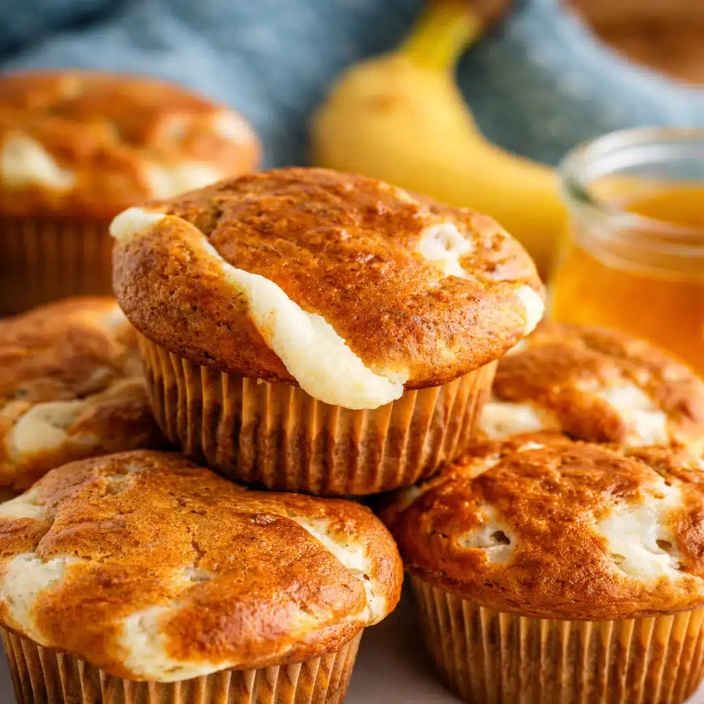 Freshly baked Banana Cream Cheese Muffins with a creamy filling and golden crust.