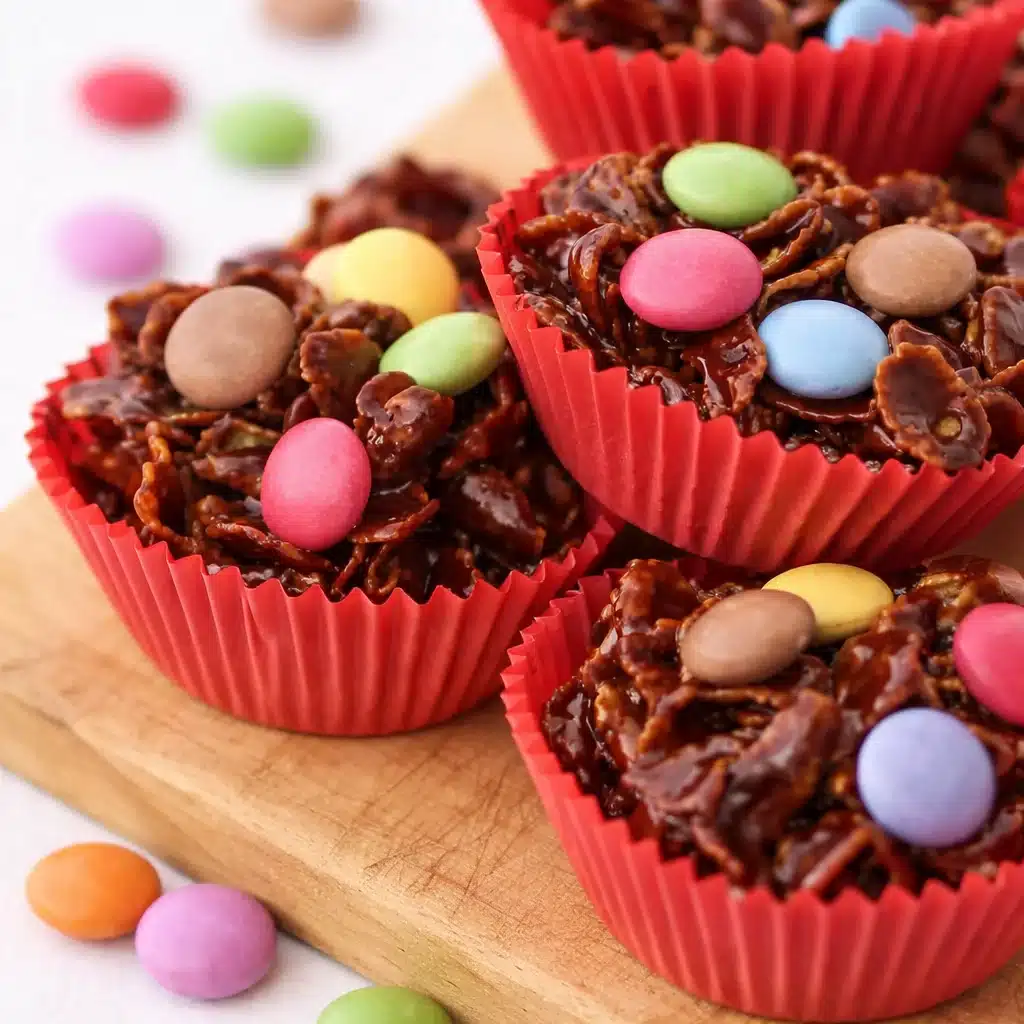 Delicious Chocolate Cornflake Cakes made with melted chocolate and crispy cornflakes
