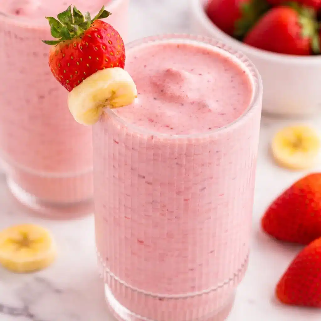 Delicious Strawberry Banana Smoothie made with strawberries, banana, milk, and yogurt.