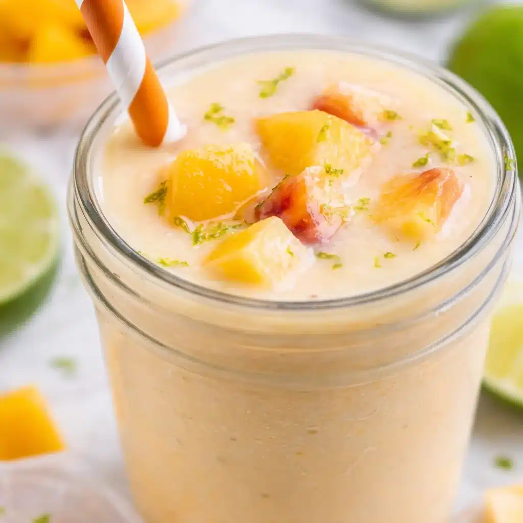 Delicious and creamy banana peach smoothie ingredients blended together.