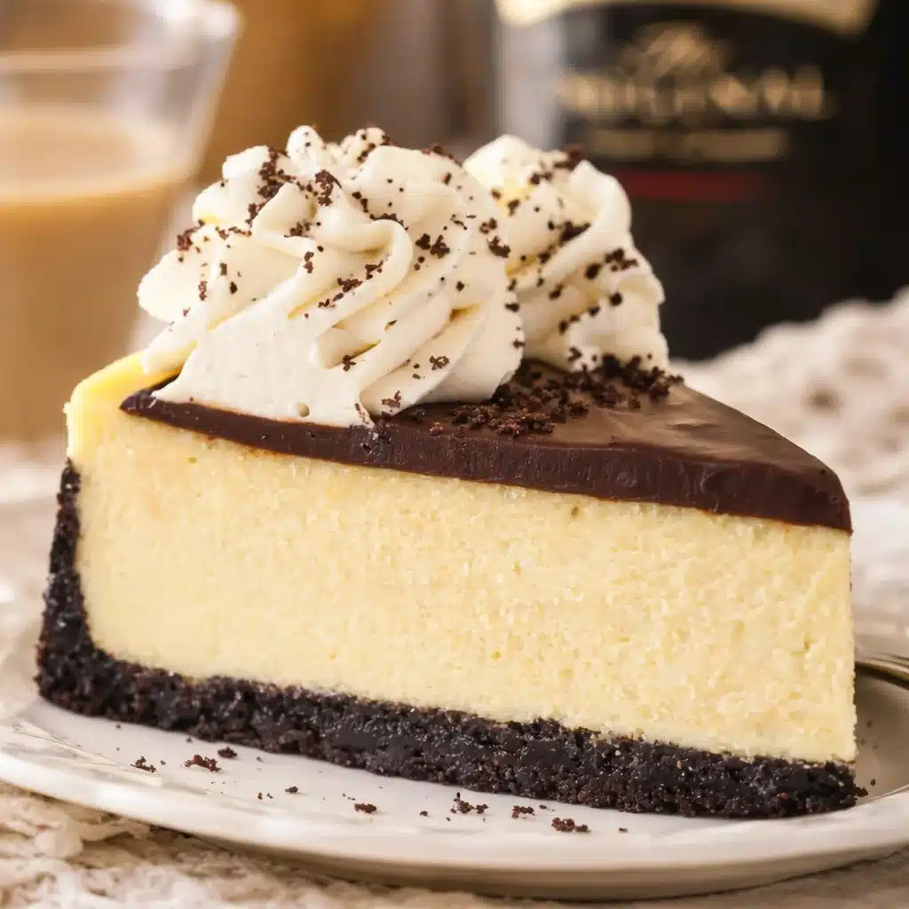 Delicious Baileys Cheesecake with chocolate cookie crust and chocolate ganache topping