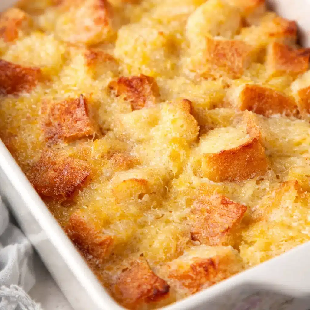 Delicious Scalloped Pineapple casserole topped with crunchy pecans, ideal for holidays.