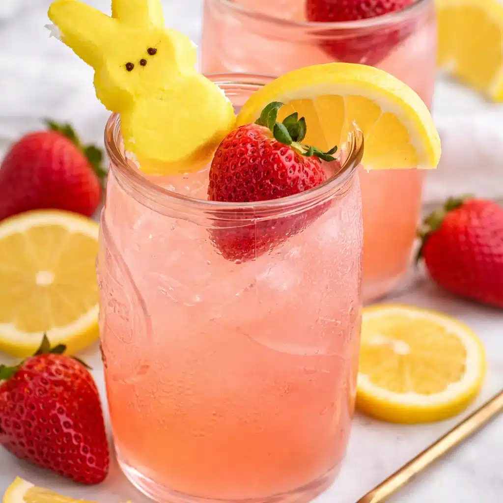 Drunk Bunny Easter Cocktail with coconut rum and strawberry lemonade in glasses
