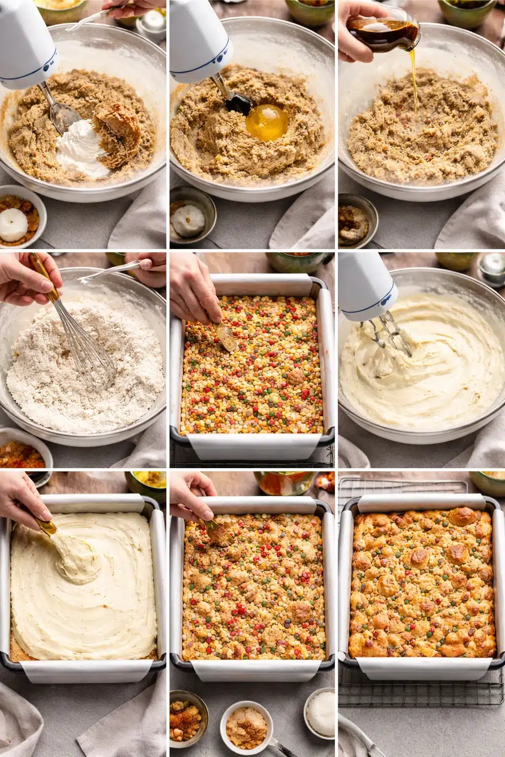 Fruity Pebbles Cookie Cheesecake Bars