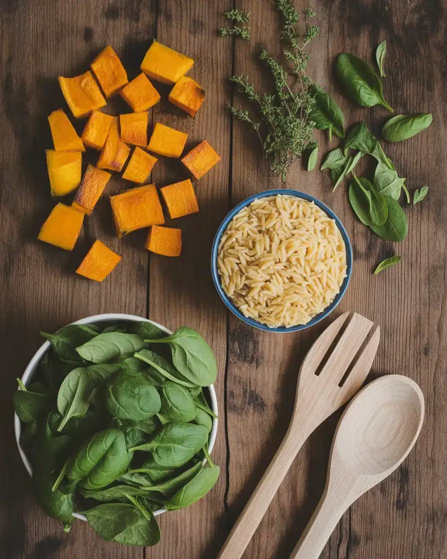 Creamy Orzo with Roasted Butternut Squash and Spinach