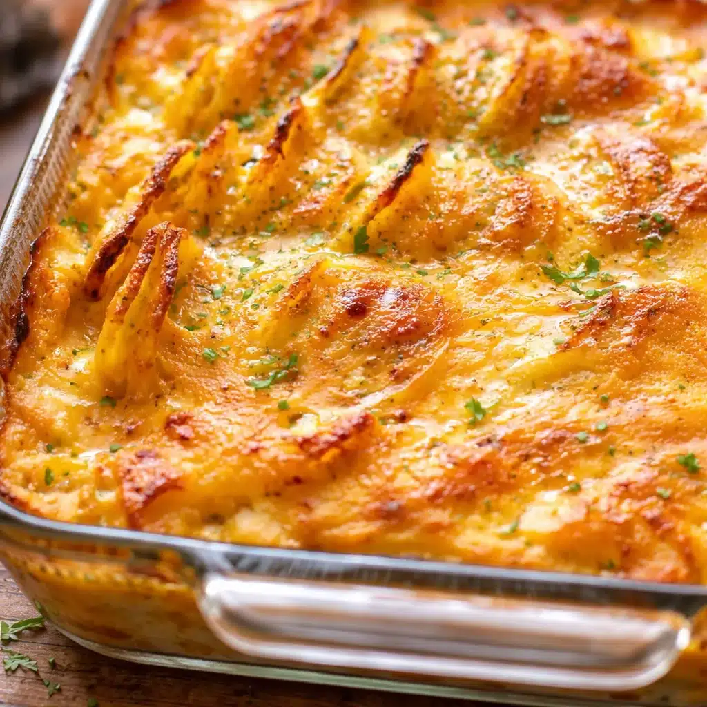 Delicious homemade scalloped potatoes with creamy cheese sauce and layers of tender potatoes.