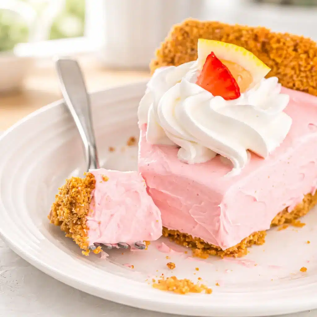 No-Bake Kool-Aid Pie topped with whipped cream and fresh fruit