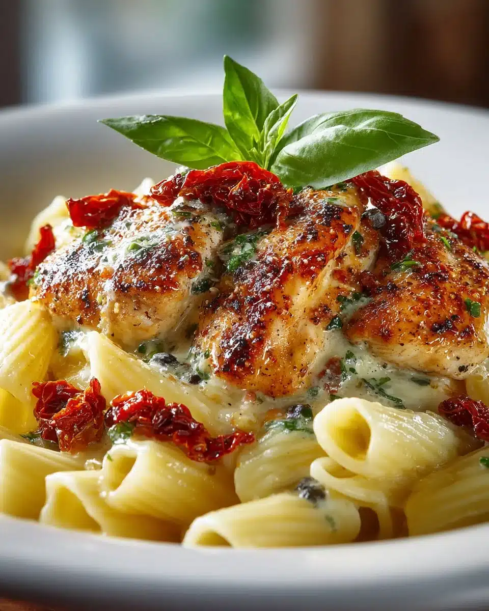 Marry Me Chicken Pasta with Sun-Dried Tomatoes for a romantic dinner