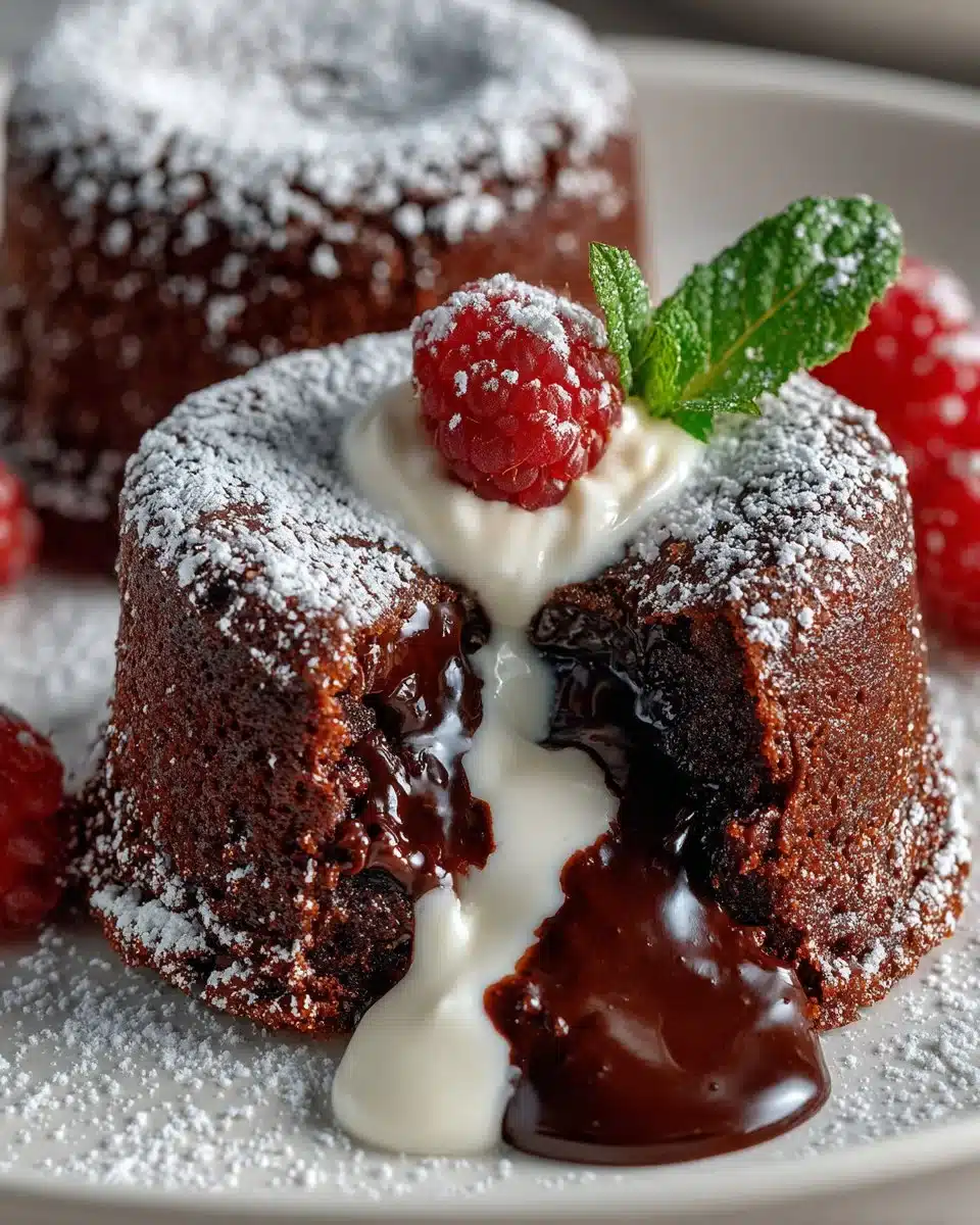 Two delicious molten chocolate lava cakes ready to be served