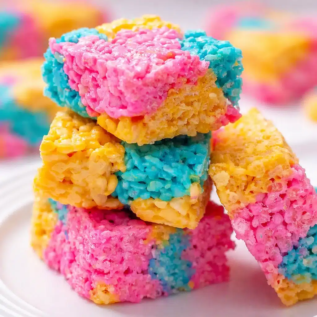 Colorful Peeps Rice Krispie Squares decorated for Easter