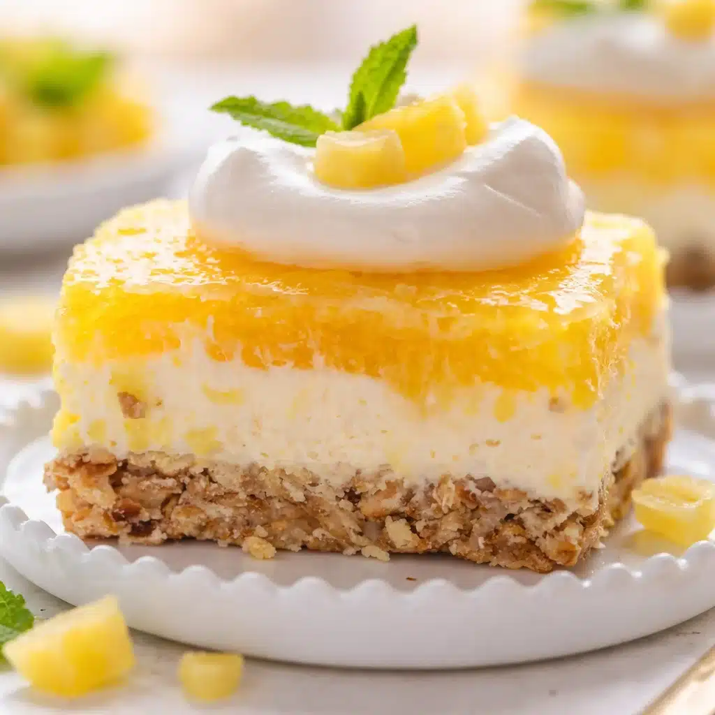 Delicious Pineapple Pretzel Salad with a crunchy crust and creamy pineapple topping.