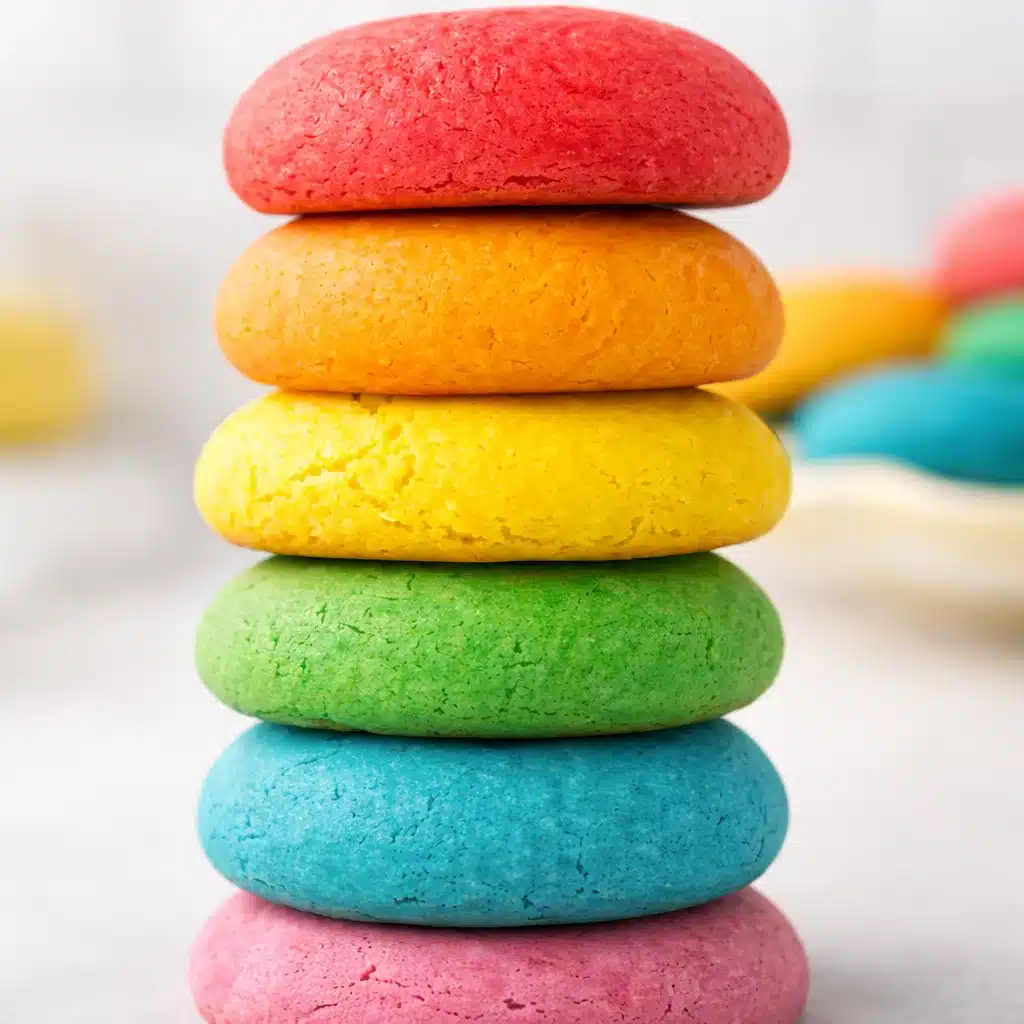 Colorful Rainbow Cake Mix Cookies baked fresh and served on a plate.
