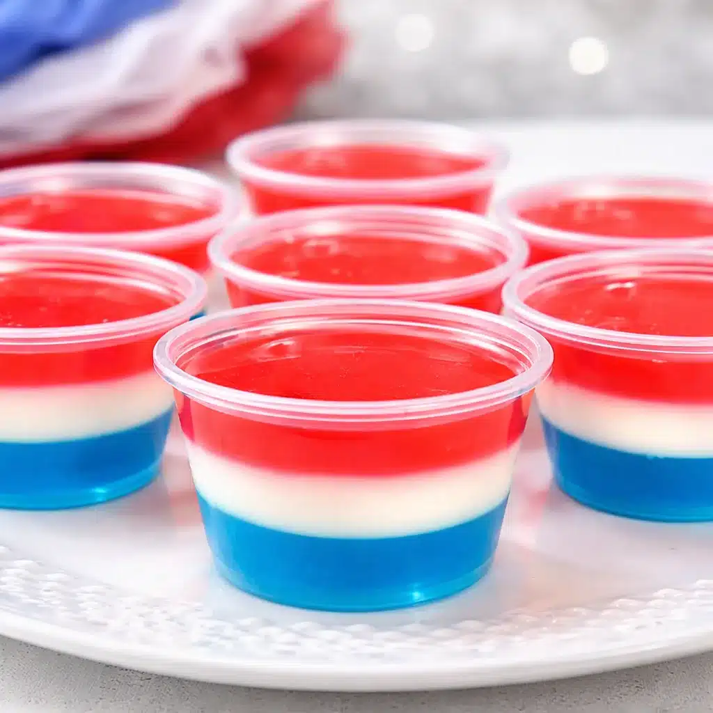 Festive Red, White and Blue Jello Shots perfect for 4th of July celebrations