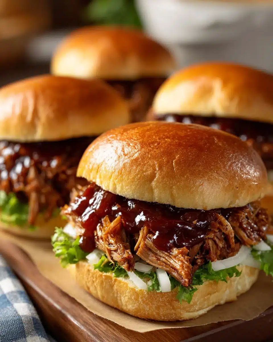 Delicious slow cooker pulled pork sandwich served with barbecue sauce on a bun