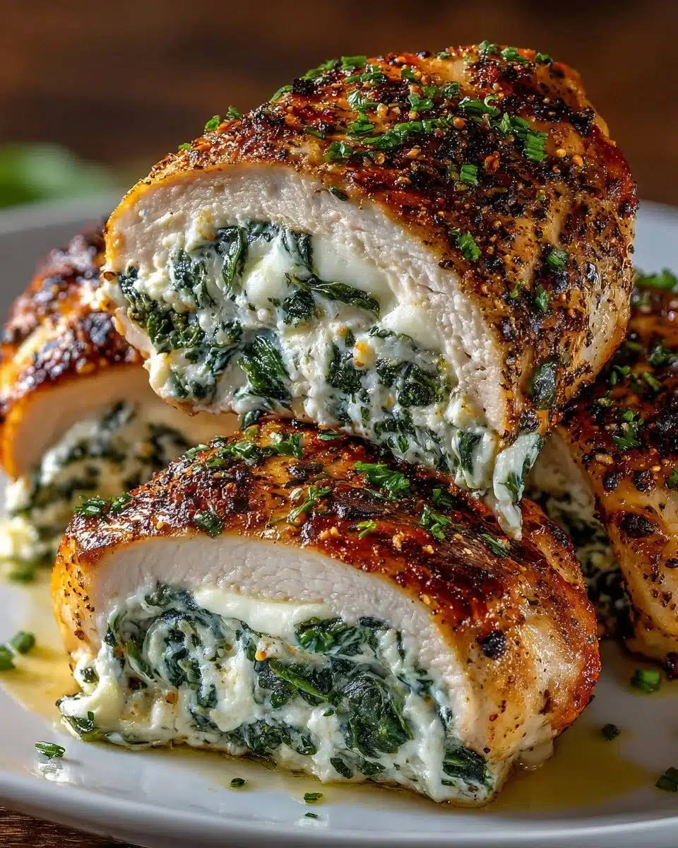 Stuffed chicken breast with spinach, ricotta, and mozzarella cheese