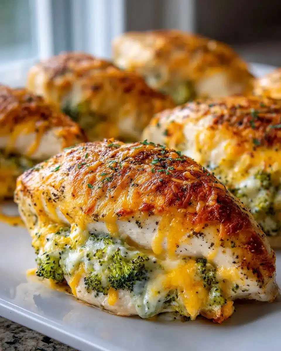 Cheesy Broccoli Stuffed Chicken Breast with melted cheese and fresh broccoli filling