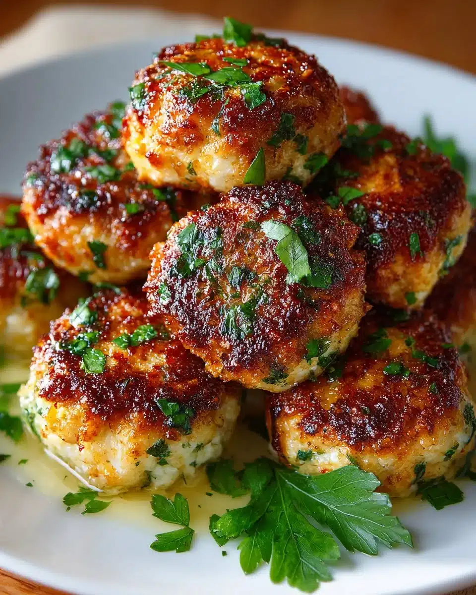Coconut Chicken Meatballs served on a plate with fresh herbs