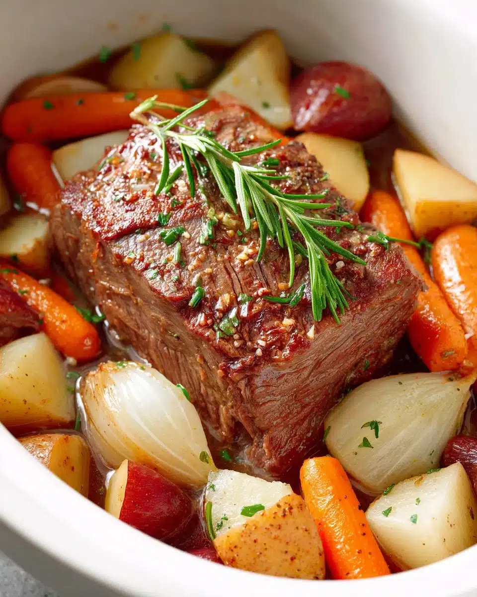 Delicious Dump and Go Crockpot Pot Roast ready to serve