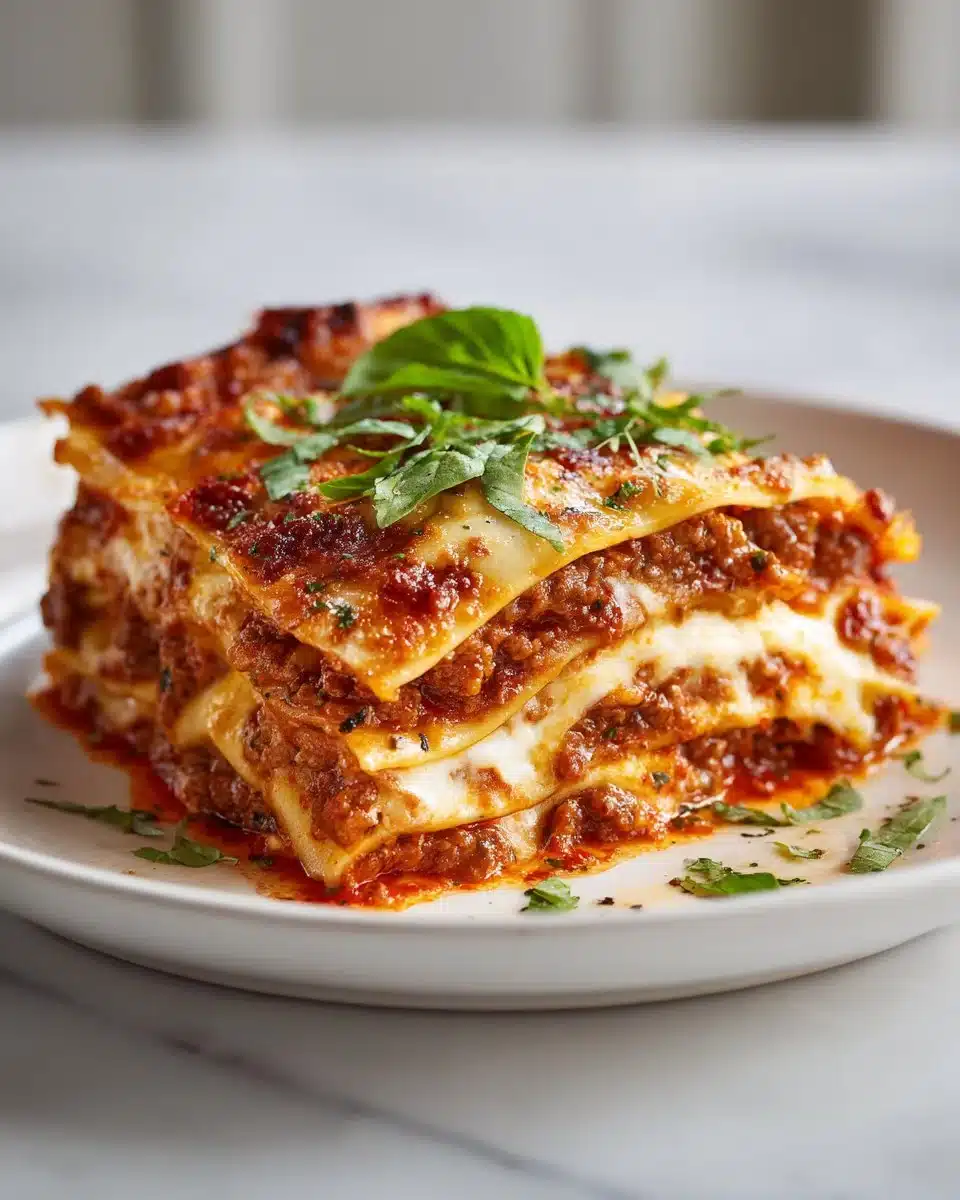 Delicious easy homemade lasagna from scratch with layers of pasta and cheese