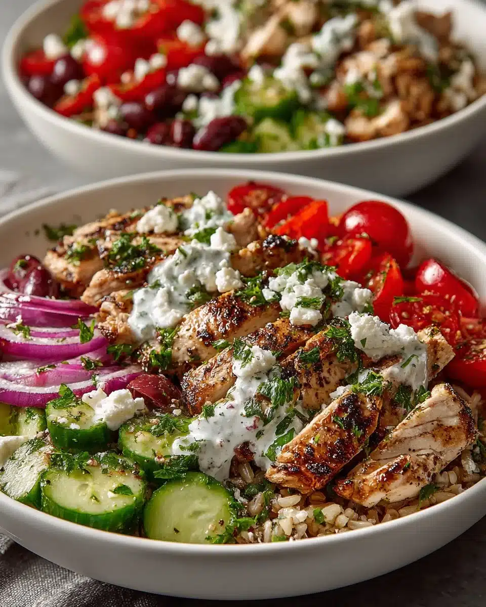 Delicious Greek Chicken Bowl with fresh vegetables and flavorful ingredients