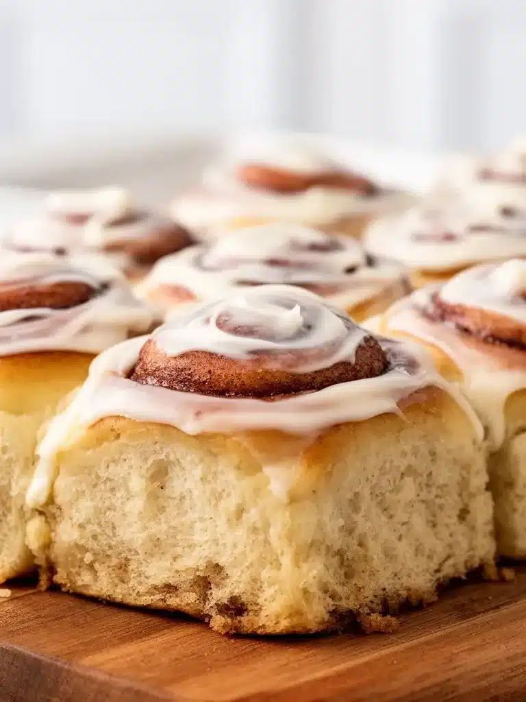 Delicious Hawaiian Roll Cinnamon Rolls topped with cream cheese icing.