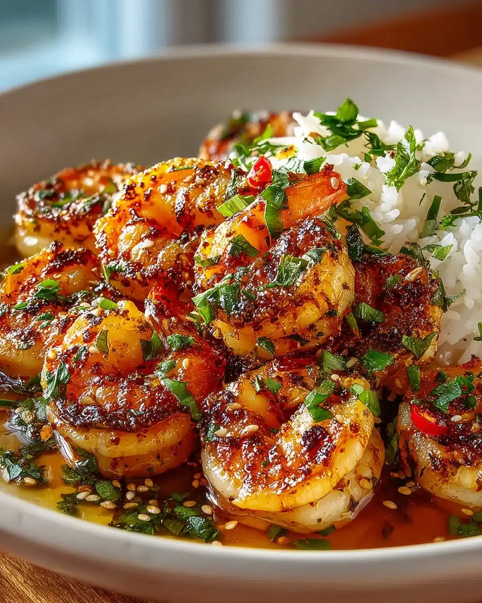 High-protein honey garlic shrimp served with fresh vegetables