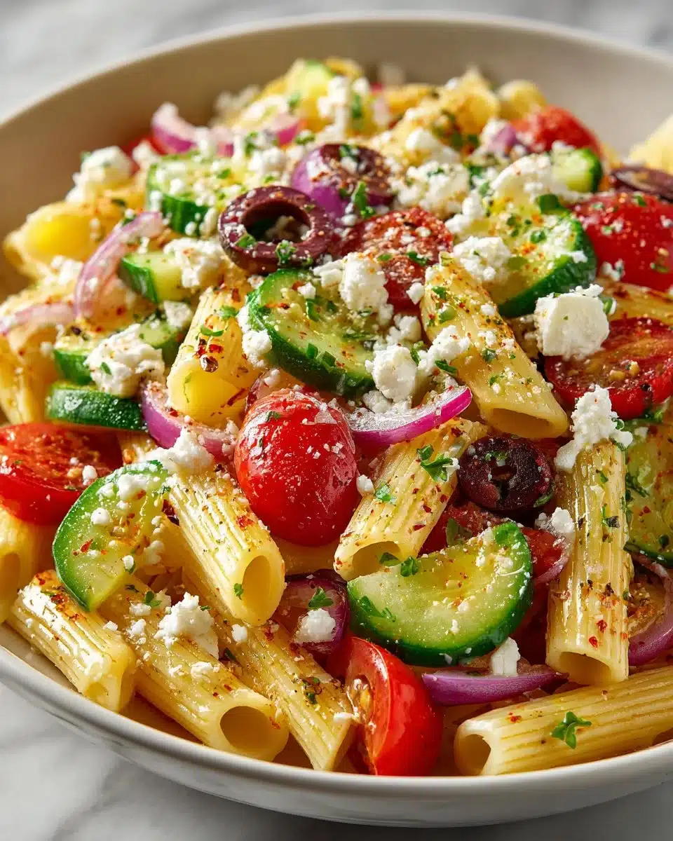 Delicious Mediterranean Pasta with fresh vegetables and herbs