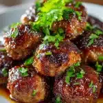 Delicious saucy sweet and sour meatballs served on a plate