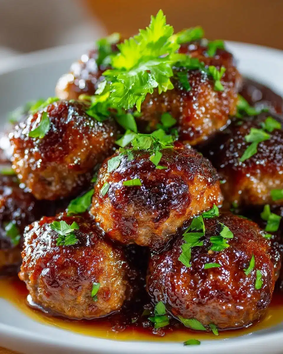 Delicious saucy sweet and sour meatballs served on a plate