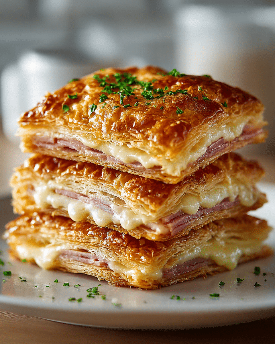 Crispy Ham & Cheese Puff Pastry Stacks