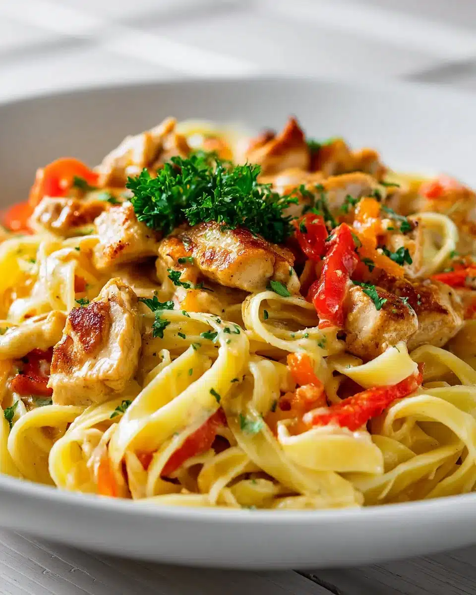 Delicious creamy Cajun chicken pasta served in a bowl.