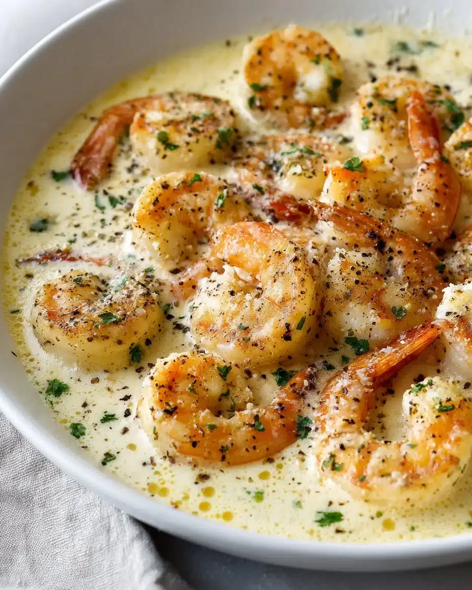 Creamy garlic butter shrimp served in a delicious sauce with herbs.