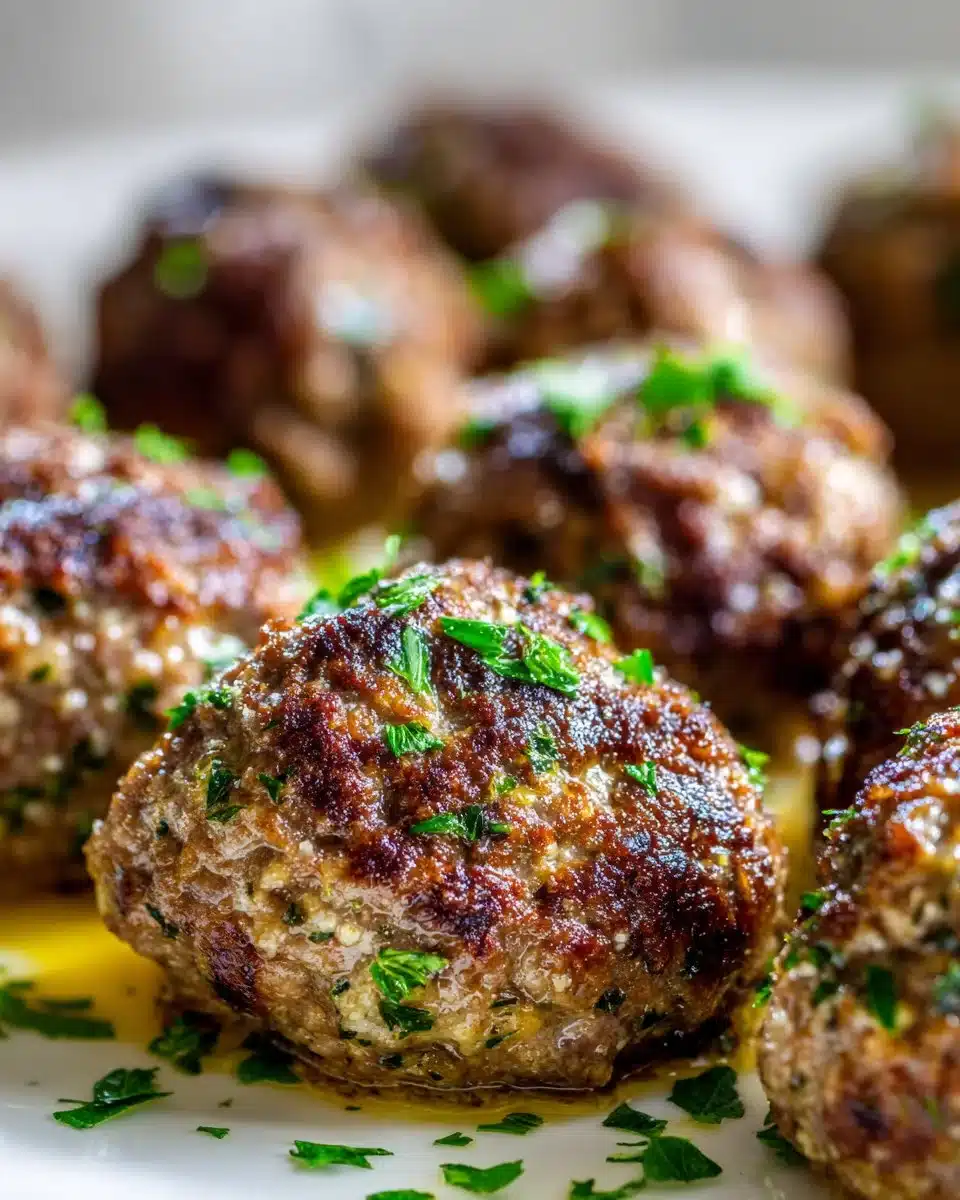 Garlic herb beef meatballs served in a savory sauce