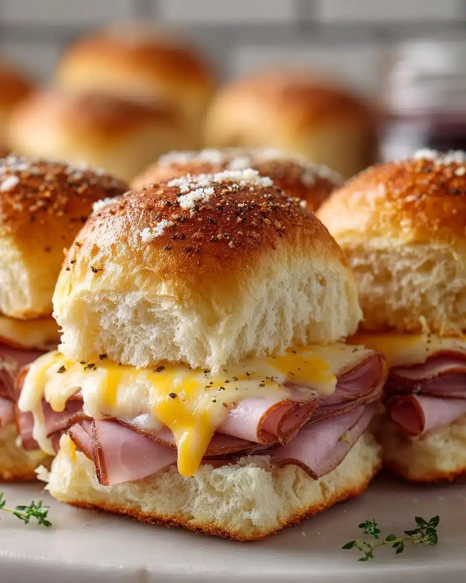 Ham and Cheese Sliders served on a platter, perfect for gatherings.