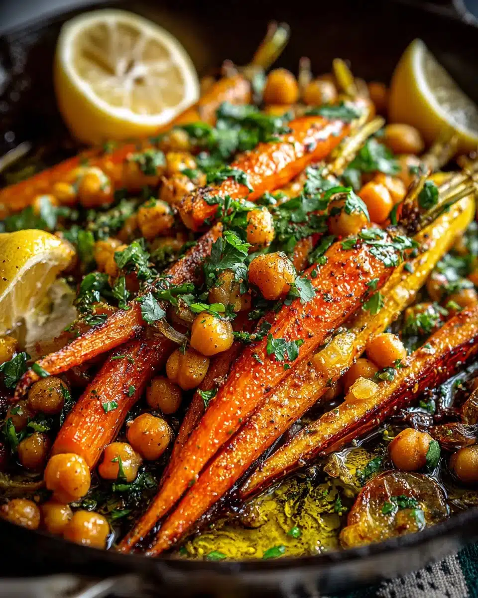 Harissa roasted carrot chickpea skillet, a healthy and flavorful dish