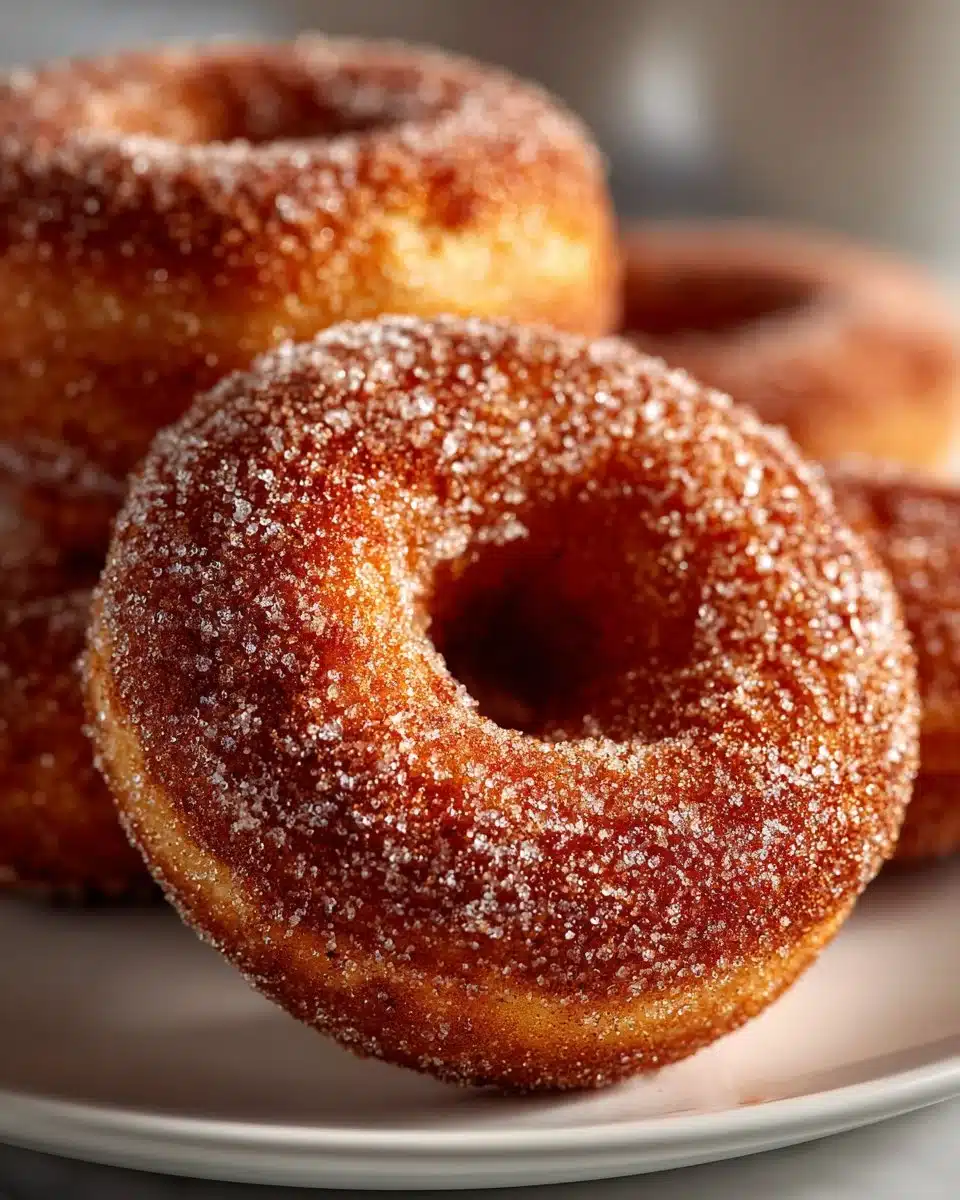 Deliciously baked apple cider donuts topped with cinnamon sugar