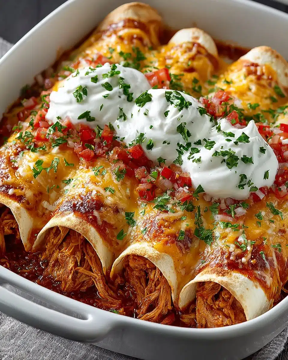 Plate of Joanna Gaines' chicken enchiladas with toppings.