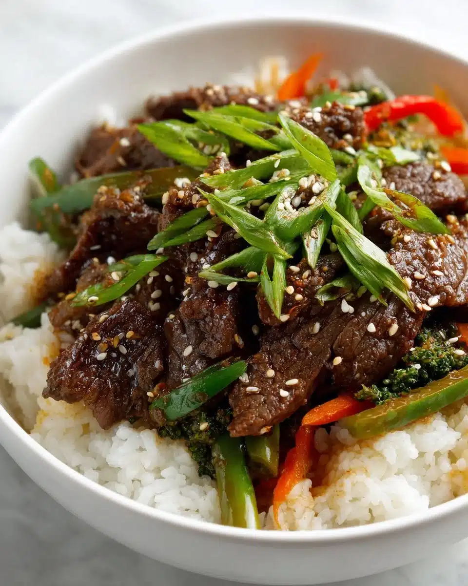 Korean beef bulgogi bowls with marinated beef and fresh vegetables