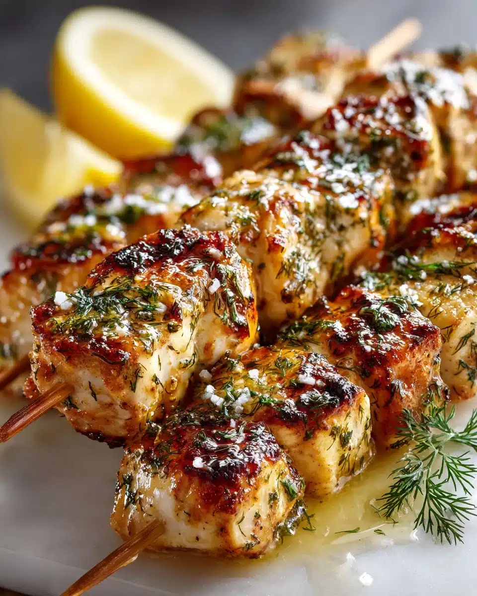 Lemon Dill Chicken Skewers showcasing bright colors and fresh ingredients.