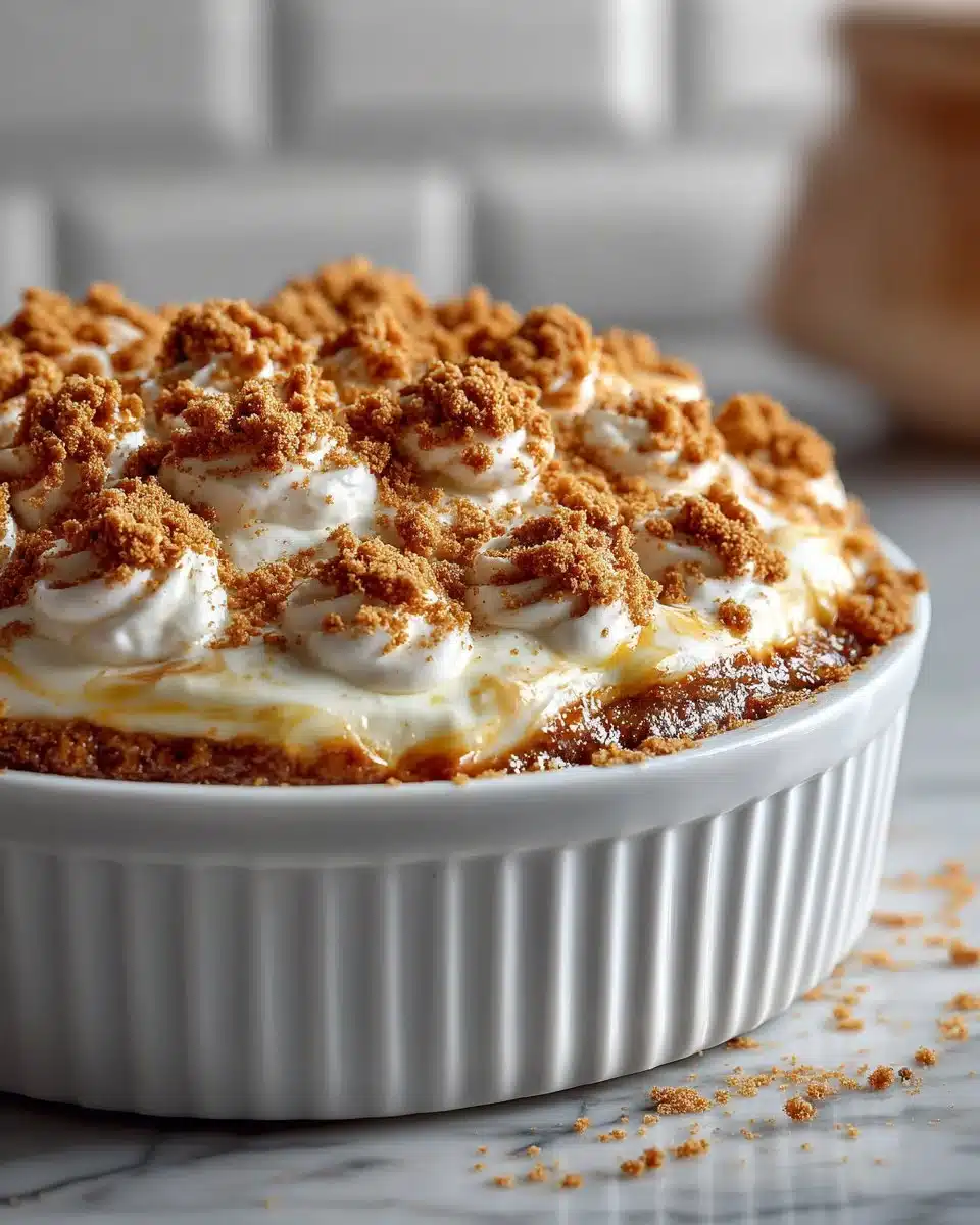 Delicious Lotus Biscoff Baked Oats topped with cookie crumbles