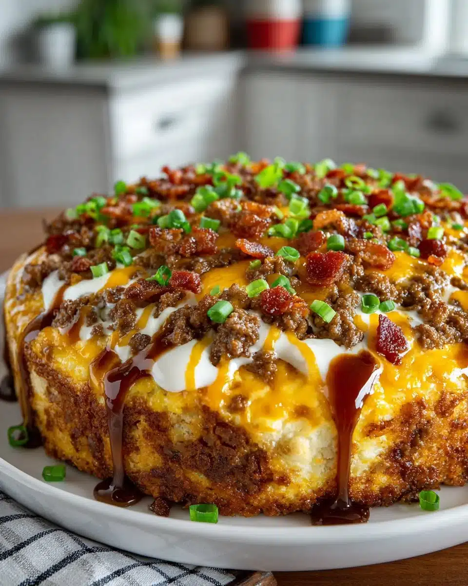 Delicious low-carb bacon cheeseburger casserole served in a baking dish