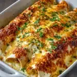 Low carb white chicken enchiladas recipe with cheese and green sauce.