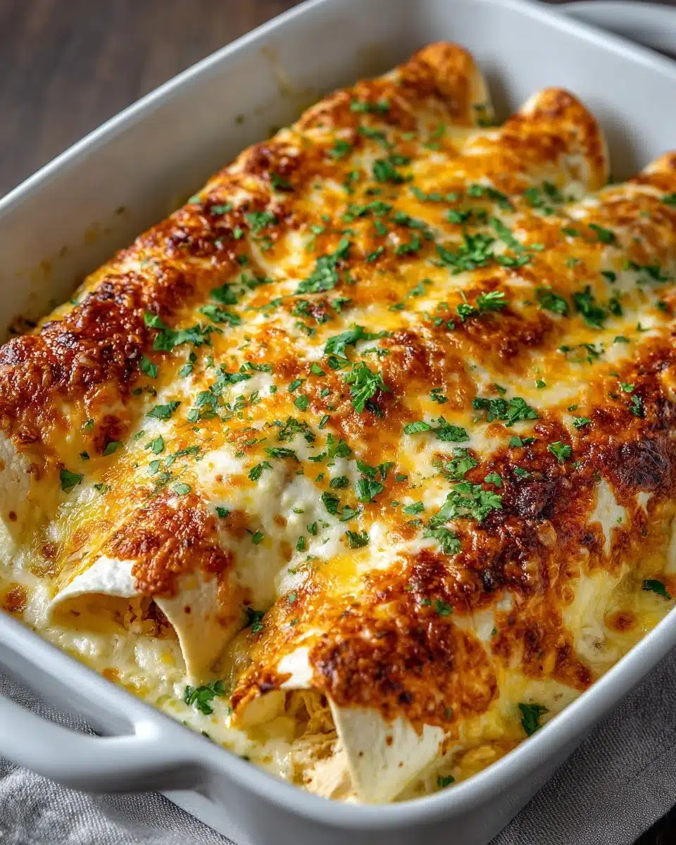 Low carb white chicken enchiladas recipe with cheese and green sauce.