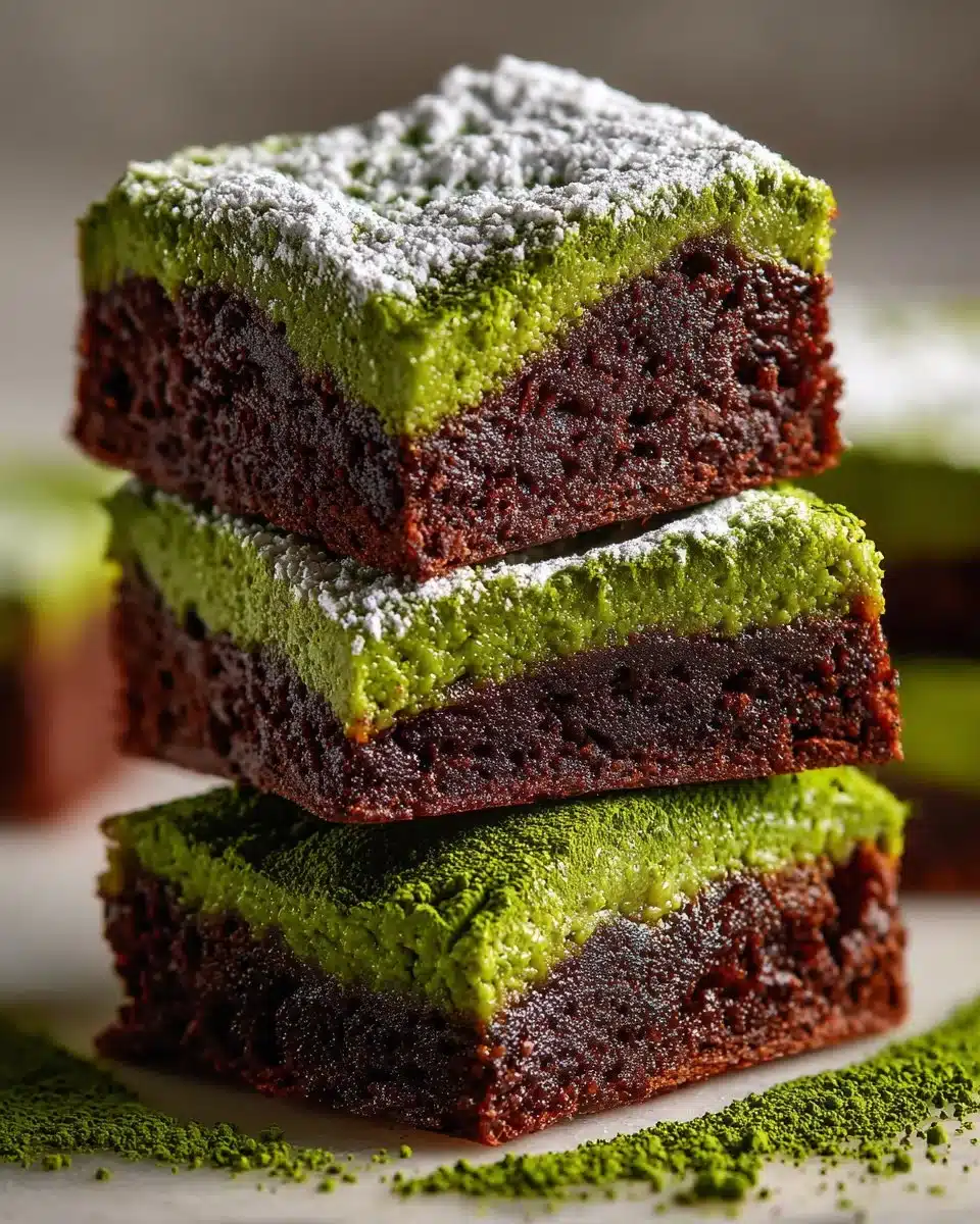 Delicious homemade matcha brownies served on a plate