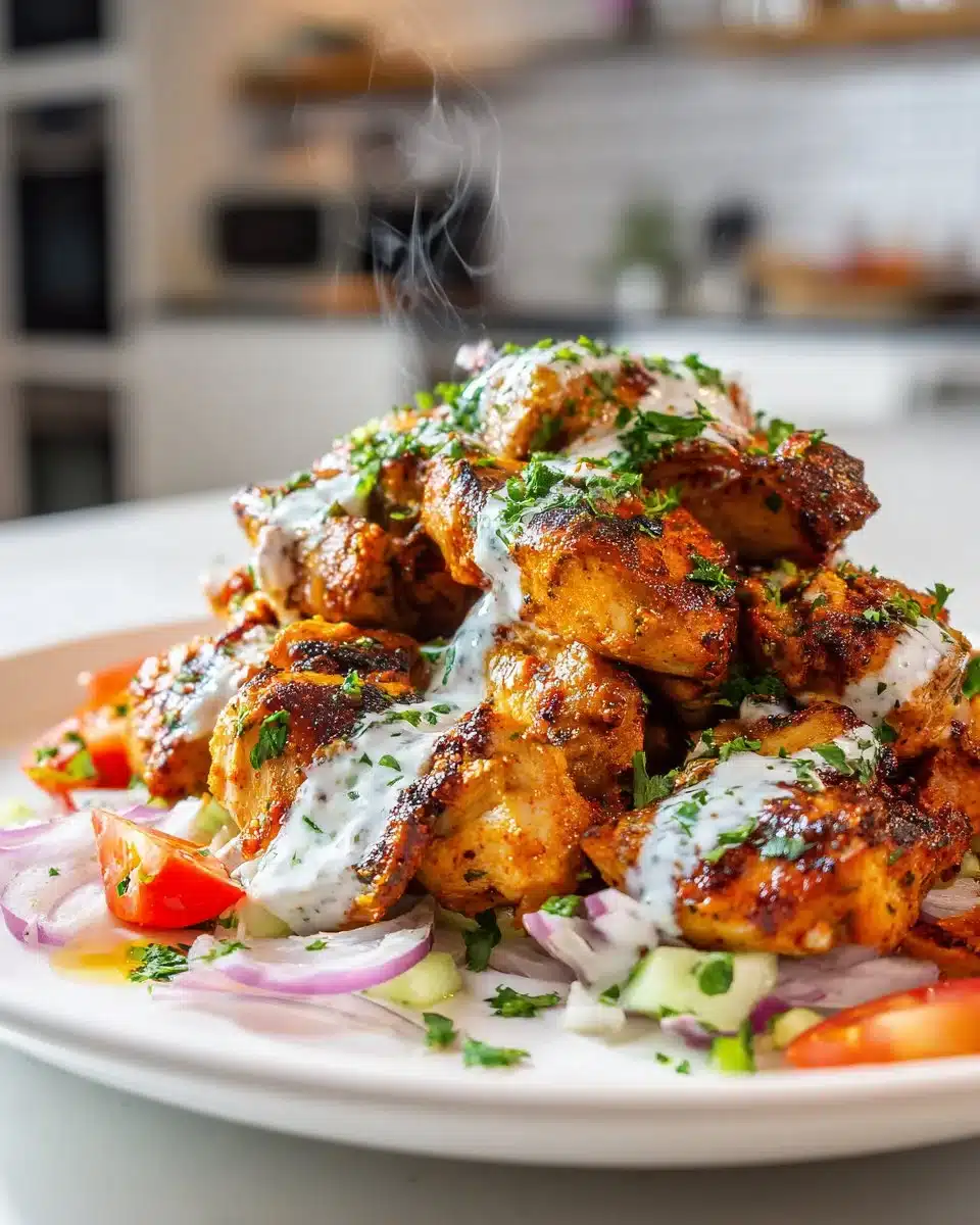 Mediterranean Chicken Shawarma Plates with chicken, vegetables, and sauces