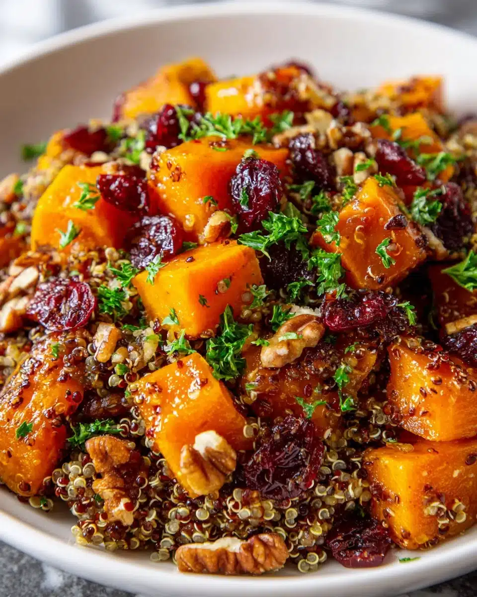 Delicious roasted butternut squash quinoa dish served in a bowl