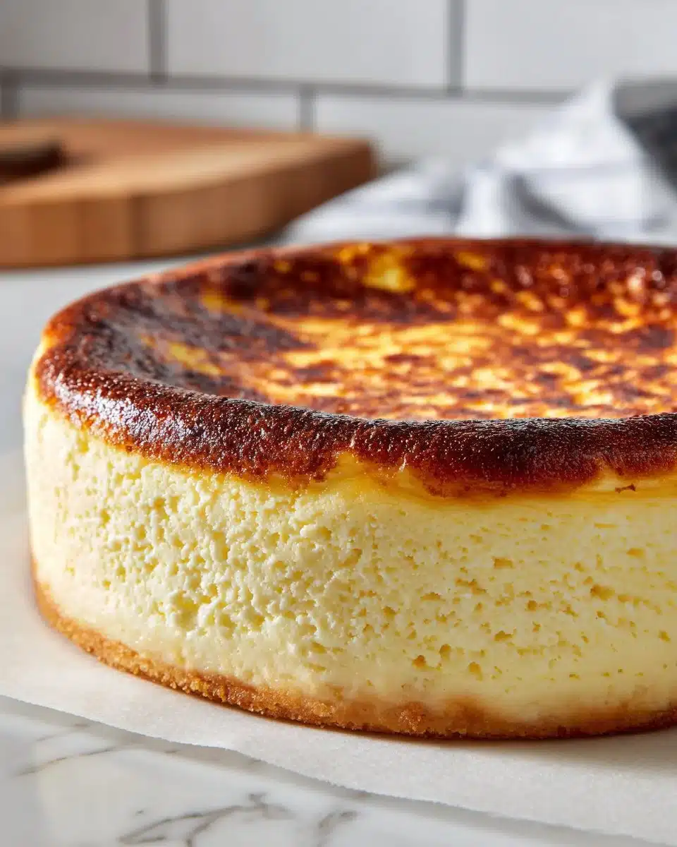 Delicious San Sebastian Basque cheesecake with a caramelized top and creamy center