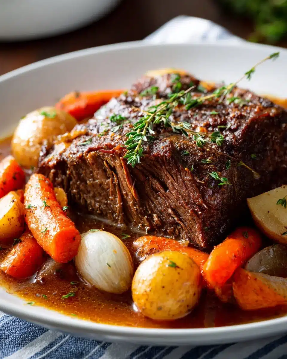 Slow Cooker Halal Beef Roast with herbs and spices cooked to perfection
