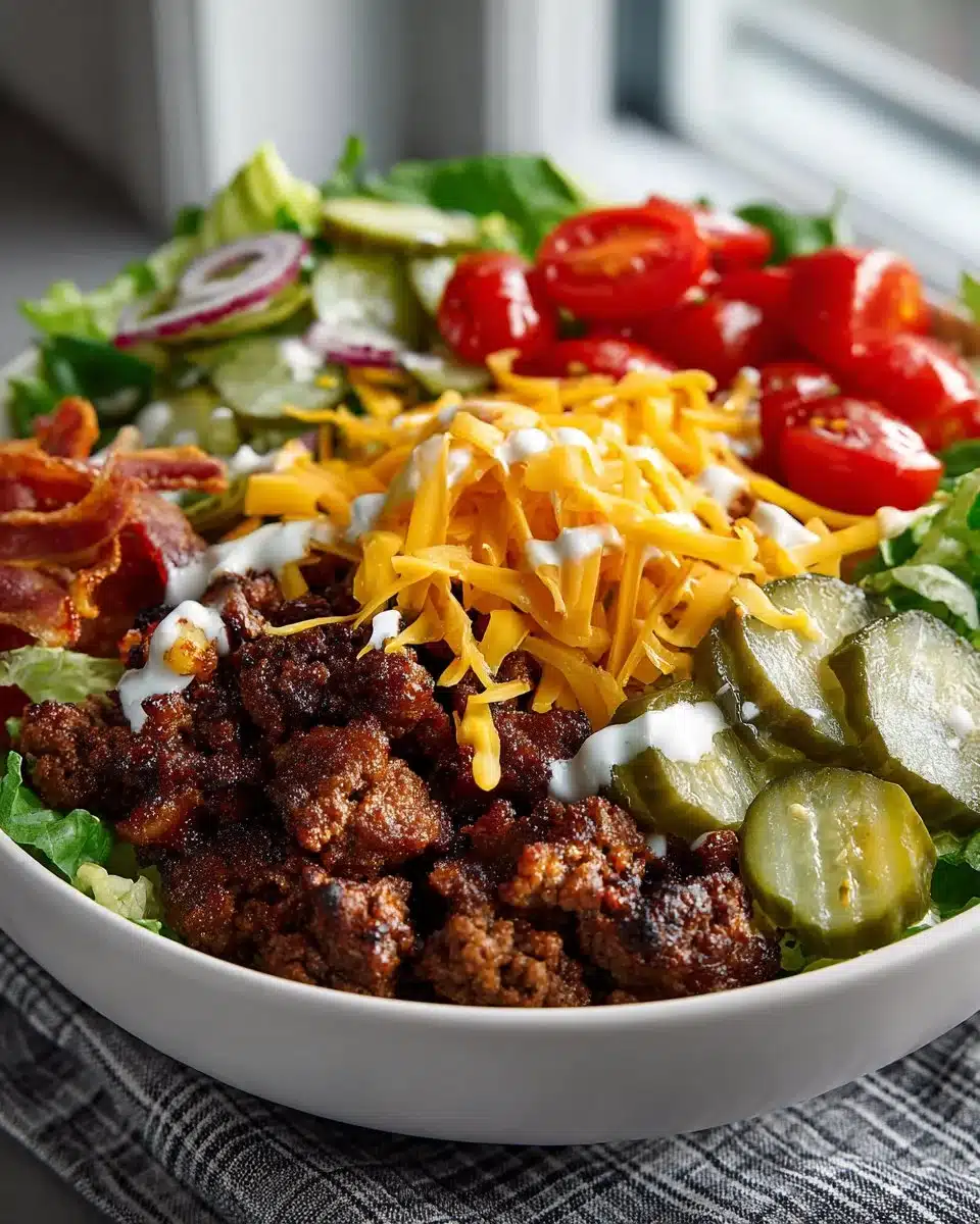 Smash burger bowl with juicy patties and fresh ingredients